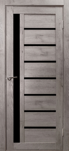 Межкомнатная дверь Вертикаль Дуб дымчатый Черное стекло