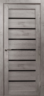 Межкомнатная дверь Линия Дуб дымчатый Черное стекло