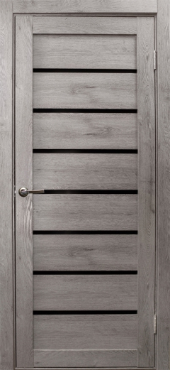 Межкомнатная дверь Линия Дуб дымчатый Черное стекло