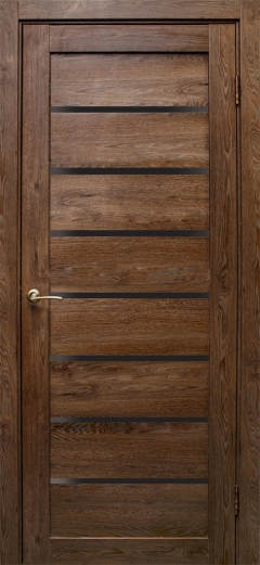 Межкомнатная дверь Линия Дуб шоколадный Черное стекло